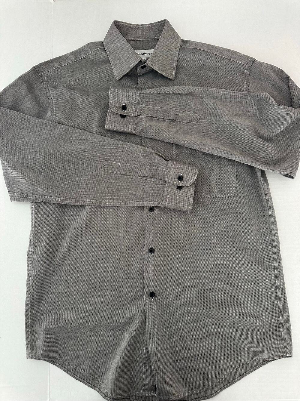Vintage Yves Saint Laurent Men's Dress Shirt Size 15.5 34/35 Medium Grey